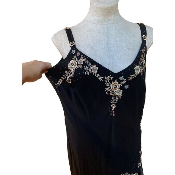 Vintage Y2K NWT Fairycore Slip Dress Black Floral Embroidered Beaded 16W - Picture 6 of 11